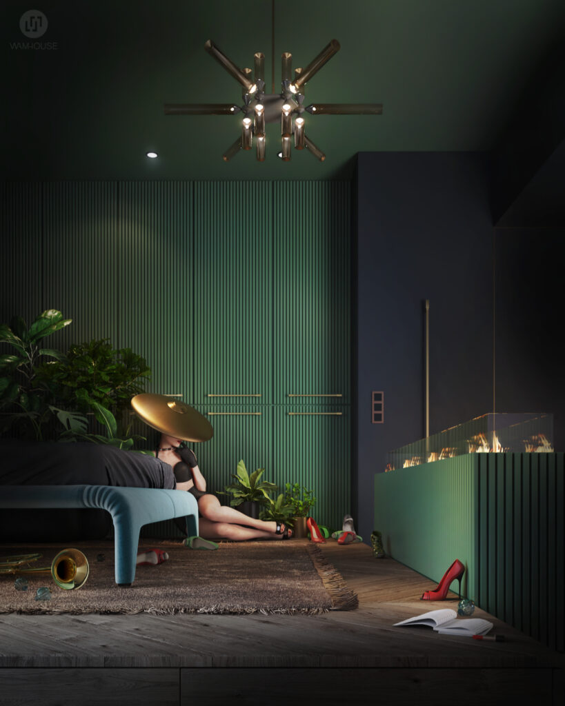 WAMHOUSE - green bedroom design, author - Karina Wiciak
