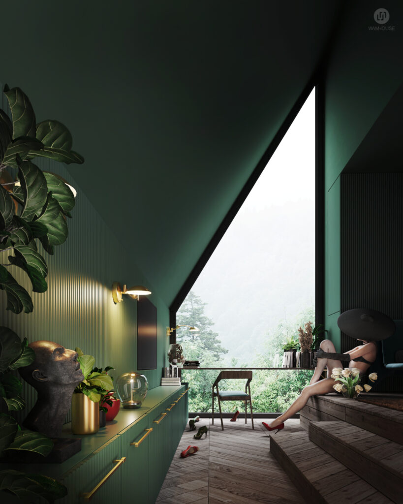 WAMHOUSE- projekt zielonej sypialni, autor - Karina Wiciak