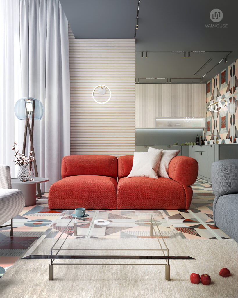 WAMHOUSE - multicolored floor livingroom design, author - Karina Wiciak