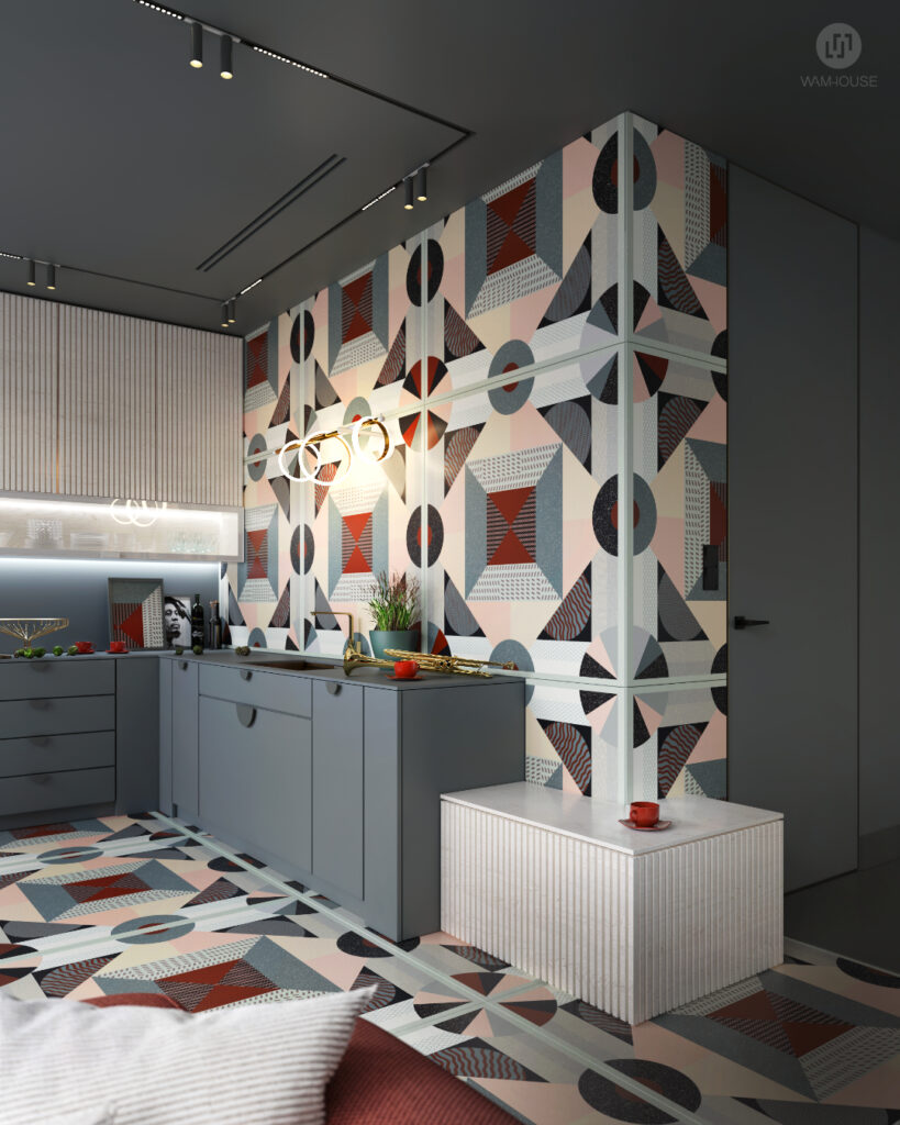 WAMHOUSE- projekt kuchni z kolorową podłogą, autor - Karina Wiciak