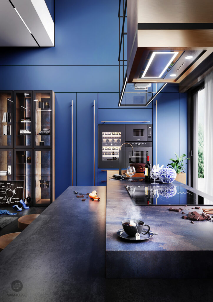 WAMHOUSE - dark blue black copper kitchen interior design, author - Karina Wiciak