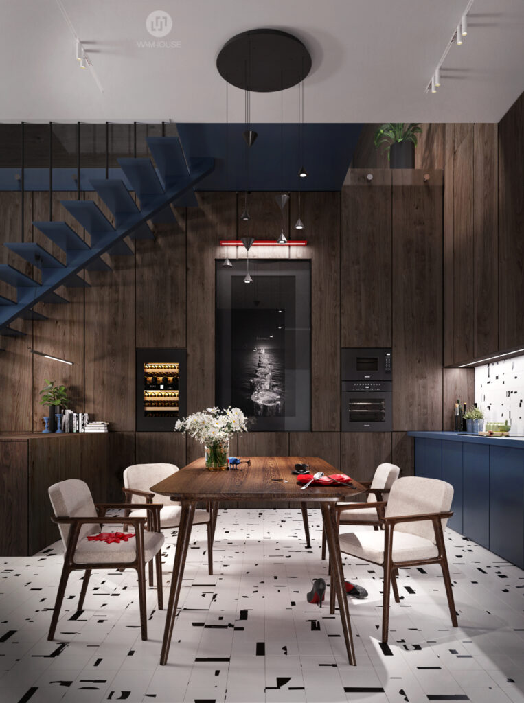 WAMHOUSE- projekt wnętrza niebieska kuchnia, autor - Karina Wiciak