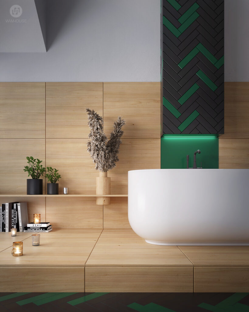 WAMHOUSE - black and emerald green bathroom interior design, author - Karina Wiciak